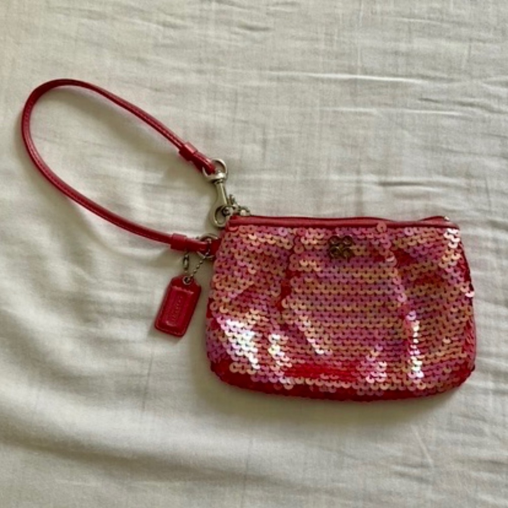 Coach Poppy Audrey Pink Sequin Wristlet